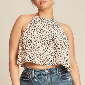 (BN38) 11 HONORE‎ Animal Print Cropped Halter Top, Size 14, NWOT